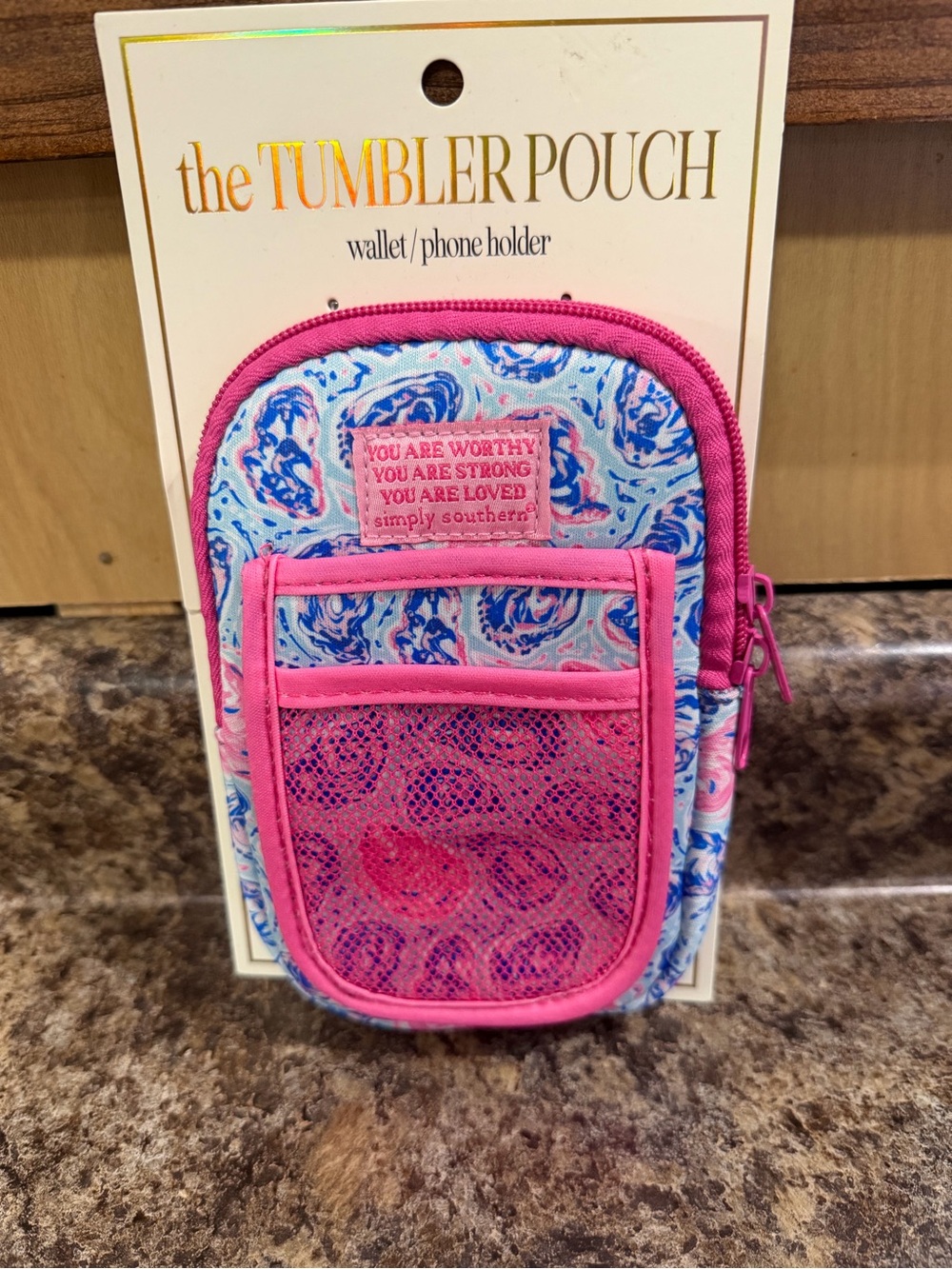 Simply Southern Pink and Blue Tumbler Pouch Phone Holder